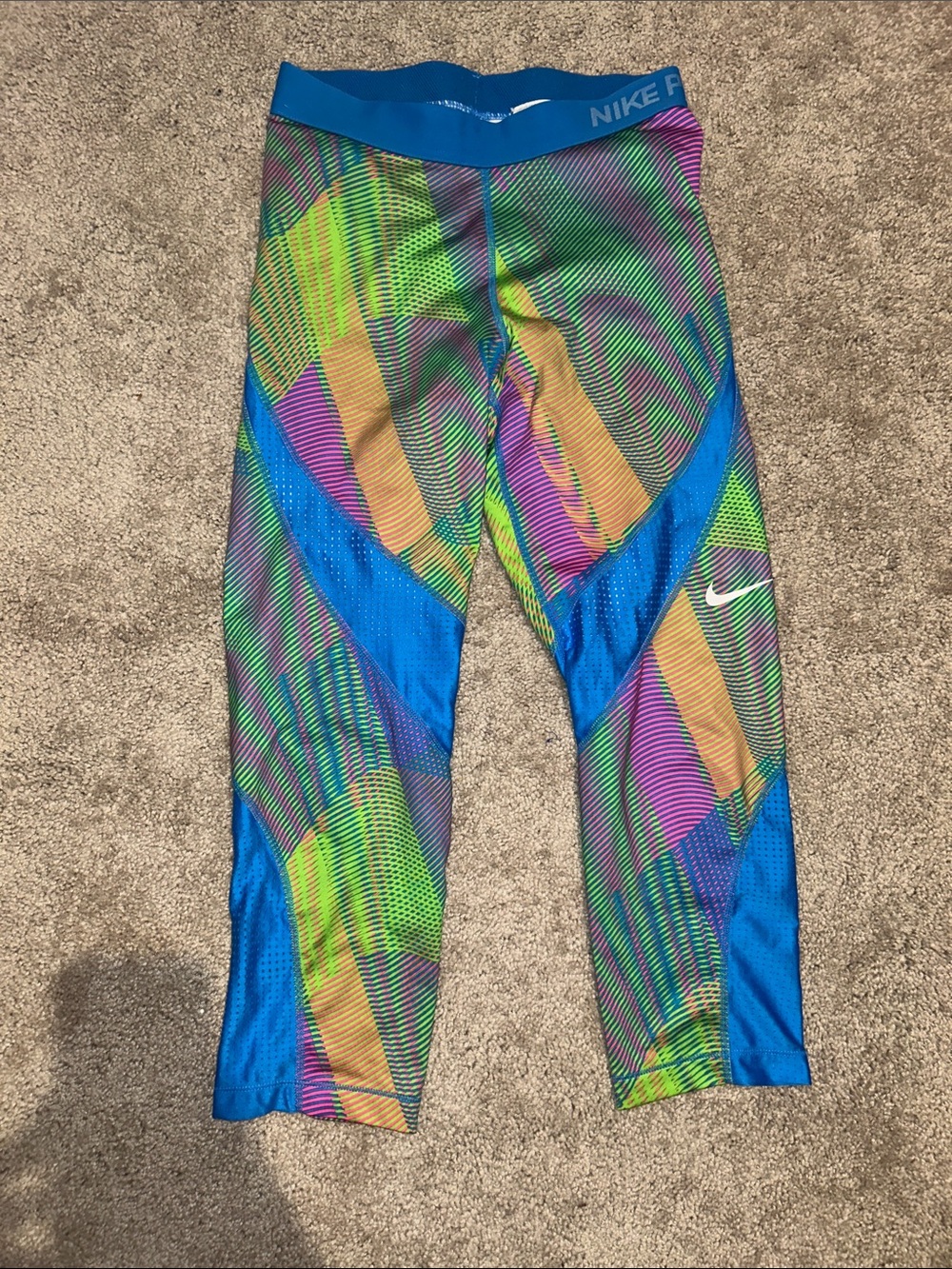 Nike Bright Blue & Multicolor Patterned Athletic Capris